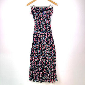Juicy Couture Black Floral Paisley Ruffle Strapless Y2K midi Dress SZ Small